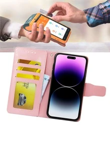 keyunfei علبة حامل بطاقة باللون الوردي قطعة واحدة متوافقة مع هاتف 16 مع إطار صورة ووظيفة محفظة متوافقة مع هواتف Apple 11, 12, 13, 14, 15 Pro Max، Galaxy S21 FE, Y7A, M3 Pro، Redmi Note 12 4G، OnePlus 8T، Realme C11، OPPO RENO 7 4G، Honor X7a