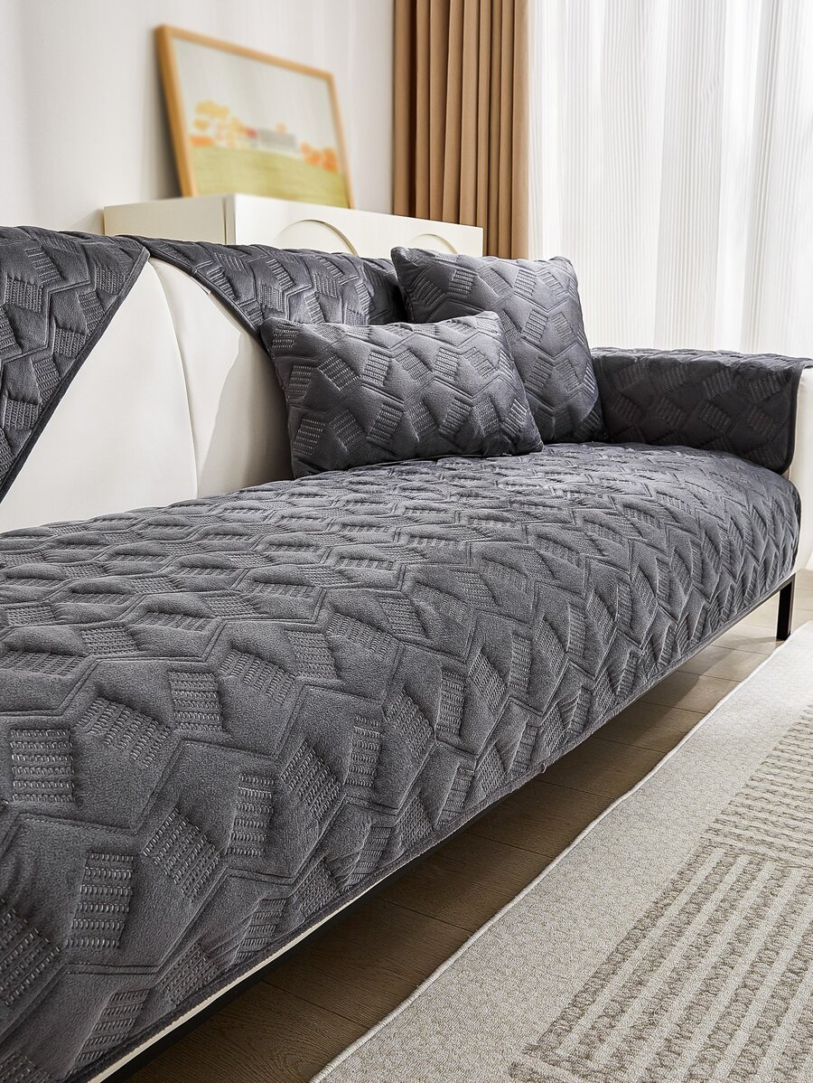 1入組水晶超級柔軟電腦刺繡工藝通用沙發墊套,帶極簡風格現代風格防刮防滑沙發套,防塵沙發防護罩,合適的適用於L形混合性沙發和沙發,分別 - 深灰色 - 查看 1