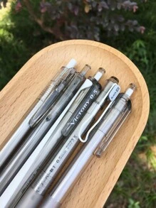 5支裝速乾按動筆,高美感價值,適合學生、書寫、辦公用品 - 灰色 - 查看 4