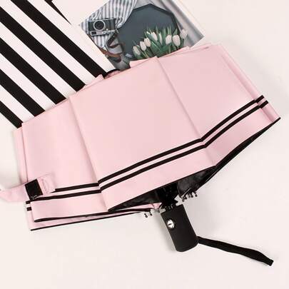 1pc Three-Fold, Fully Automatic, 8-Rib Umbrella With Striped Pattern, Windproof, Sun Protective, Portable And Lightweight, Suitable For Both Men And Women, Ideal For Business Occasion, Comes With Gift, Great For Festivals, Holiday Celebration, Spring Summer Picks, Brides Maid Gifts, Room, Bedroom Decor, Bedroom Decor, Beach, Travel, For Men, For Women, Vacation,Cute Stuff,Outdoor,Garden,Travel Essentials,Portable Essentials,Beach Essentials,Graduation Season,Commencement,Graduation Ceremony,Graduation Gift,Graduation Present,Graduation Gift,Graduation Present,Congrats Grad,Congratulations Graduate,Valedictorian,Finish School,Graduation Party,Outdoor Essentials,Travel Portable,Hiking Essentials,Camping Essentials,Portable Tools,Summer Essentials ,Summer Portable,Umbrella / Compact Umbrella / Travel Umbrella / Windproof Umbrella / Folding Umbrella / Rain Umbrella / Automatic Umbrella / Uv Umbrella / Sun Umbrella /Umbrella