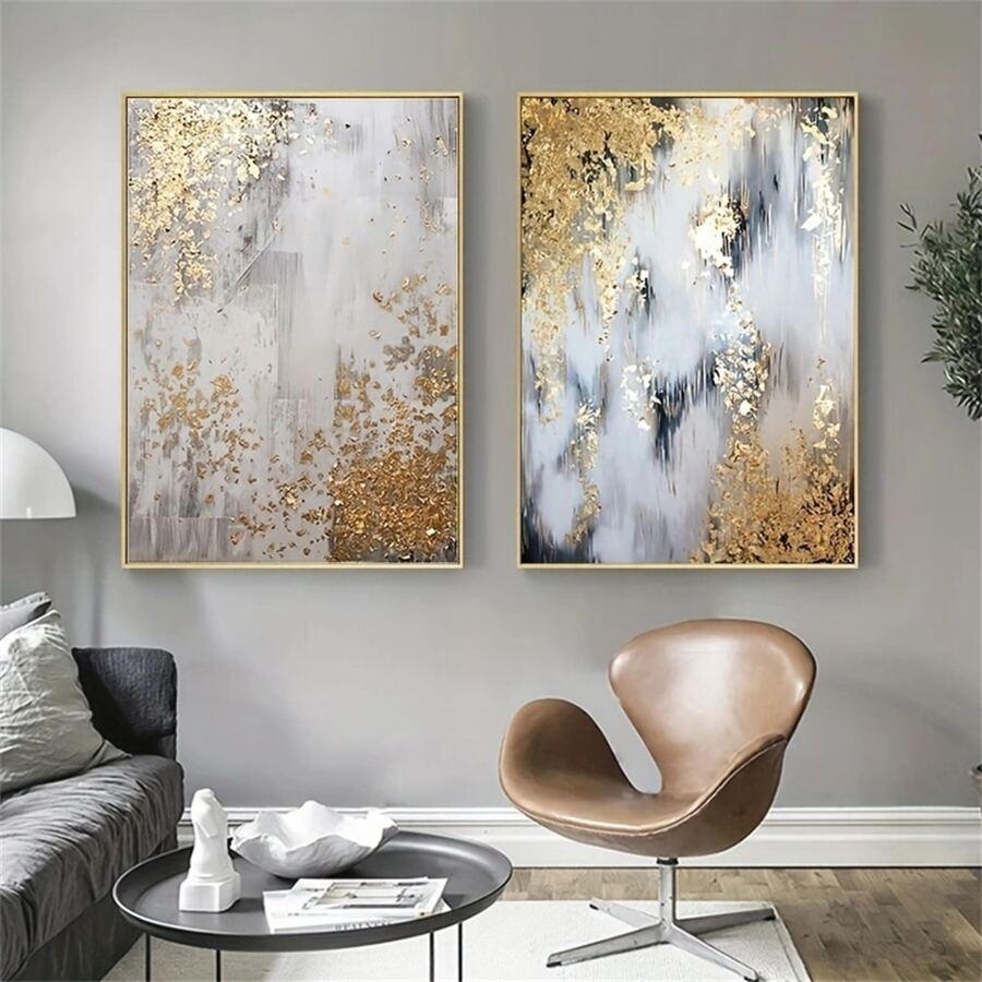 2入組無框抽象豪華海報帆布畫牆壁藝術現代金色印刷品適合家庭客廳牆壁裝飾室內房間設計圖片無框 - 彩色 - 查看 1