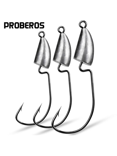 PROBEROS 5pcs Fishing Soft Worm Hook With Curved Shank Lead Head Jig And Drop Shot Hook