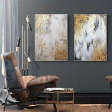 2入組無框抽象豪華海報帆布畫牆壁藝術現代金色印刷品適合家庭客廳牆壁裝飾室內房間設計圖片無框 - 彩色 - 查看 4