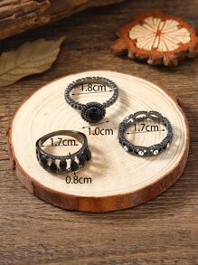 3 件套时尚优雅水晶戒指 - 黑色 - 查看 3