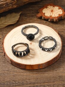 3 件套时尚优雅水晶戒指 - 黑色 - 查看 2