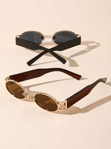 2pcs Plastic Classic Oval Women Popular Design Glasses Combination For Street-Photography Beach Party Musical Festival Vacation Outfits Accessories For Summer Beach Vacation,Outdoor,Travel - Multicolor - View 6