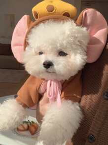 1入組卡通設計寵物連帽衫 - 棕色 - 查看 3