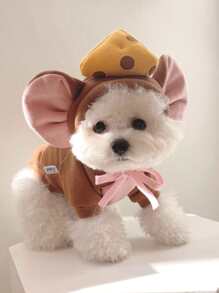 1入組卡通設計寵物連帽衫 - 棕色 - 查看 1