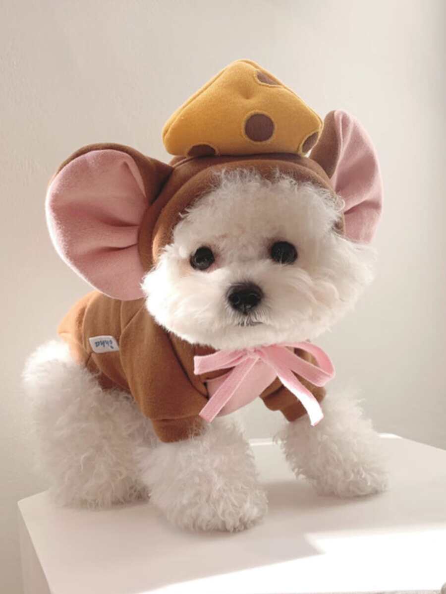 1入組卡通設計寵物連帽衫 - 棕色 - 查看 1