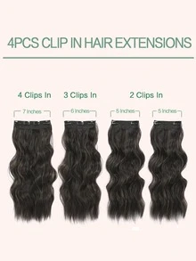 4入組夾片接髮黑色棕色的帶20英寸長款波浪狀的合成纖維接髮 - 間色 - 查看 3
