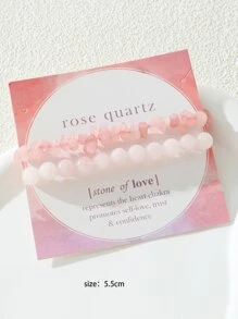 2入組粉色的石英石串珠手鍊套裝適合女士 - 粉色 - 查看 3