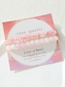 2入組粉色的石英石串珠手鍊套裝適合女士 - 粉色 - 查看 2