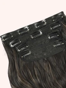 4入組夾片接髮黑色棕色的帶20英寸長款波浪狀的合成纖維接髮 - 間色 - 查看 4