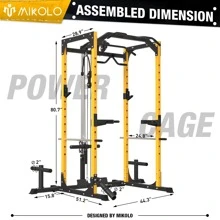 Mikolo Power Rack Cage with LAT Pulldown System, 1200LBS Capacity Power Rack, Multi-Functional Squat Rack with 13-Level Adjustable Height and J-Hooks, Dip Bars, T-Bar, Gym Equipment (Upgraded)