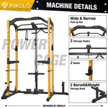 Mikolo Power Rack Cage with LAT Pulldown System, 1200LBS Capacity Power Rack, Multi-Functional Squat Rack with 13-Level Adjustable Height and J-Hooks, Dip Bars, T-Bar, Gym Equipment (Upgraded)