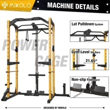 Mikolo Power Rack Cage with LAT Pulldown System, 1200LBS Capacity Power Rack, Multi-Functional Squat Rack with 13-Level Adjustable Height and J-Hooks, Dip Bars, T-Bar, Gym Equipment (Upgraded)