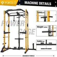 Mikolo Power Rack Cage with LAT Pulldown System, 1200LBS Capacity Power Rack, Multi-Functional Squat Rack with 13-Level Adjustable Height and J-Hooks, Dip Bars, T-Bar, Gym Equipment (Upgraded)