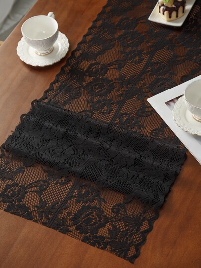 1pc Vintage Style Rose Floral Lace Tablecloth Polyester Square Table Cover With Hollowed Lace Net