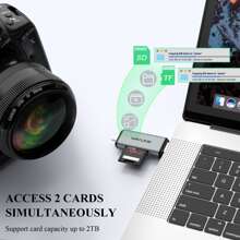 SD 卡读卡器，2 合 1 USB C+USB3.0 Micro SD 存储卡读卡器适配器适用于 TF SD Micro SD SDXC SDHC MMC RS-MMC Micro SDXC Micro SDHC UHS-I，兼容 MacBook Air/Pro、iPad Pro、Android 手机、PC - 銀色 - 查看 3