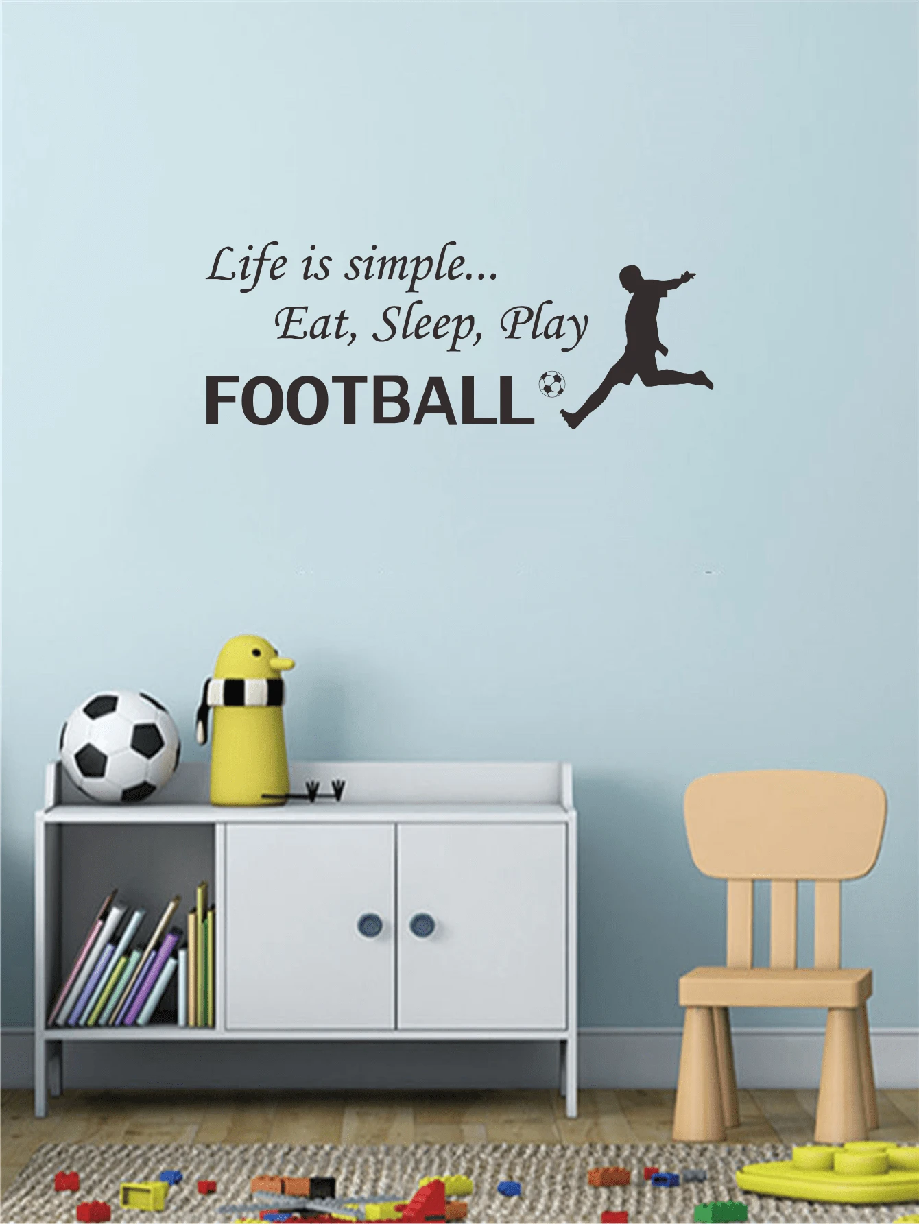 1pc Eat Sleep Play Football PVC Wall sticker For Sport Boy room Decoration - Black - View 1