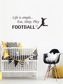 1pc Eat Sleep Play Football PVC Wall sticker For Sport Boy room Decoration - Black - View 4