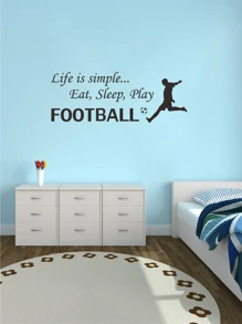 1pc Eat Sleep Play Football PVC Wall sticker For Sport Boy room Decoration - Black - View 6