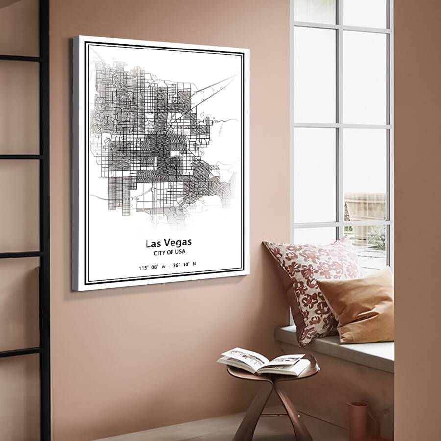 1 Panels Framed Canvas Wall Art Decor Vintage Scroll Style Map of Las Vegas  , Retro Parchment Style Watercolor Canvas Painting for Living room, Bedroom Decor-Ready to Hang - 0001 - 查看 1