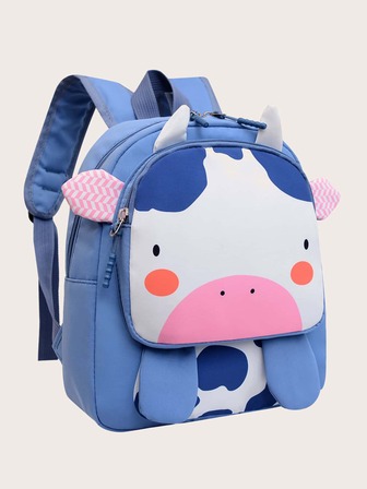 孩子們藍色的奶牛圖案大容量多口袋旅行後背包帶肩帶