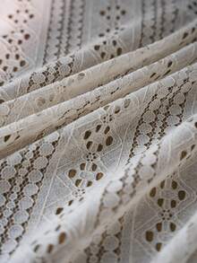 1pc Lace Rectangular Tablecloth, Bohemian Vintage Style Hollow Out Beige Fringed Tablecloth For Wedding, Home & Party Decor - Beige - View 10