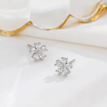 S925純銀小鑽石花耳釘,時尚,簡約風和套裝適合女士