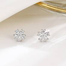 S925純銀小鑽石花耳釘,時尚,簡約風和套裝適合女士