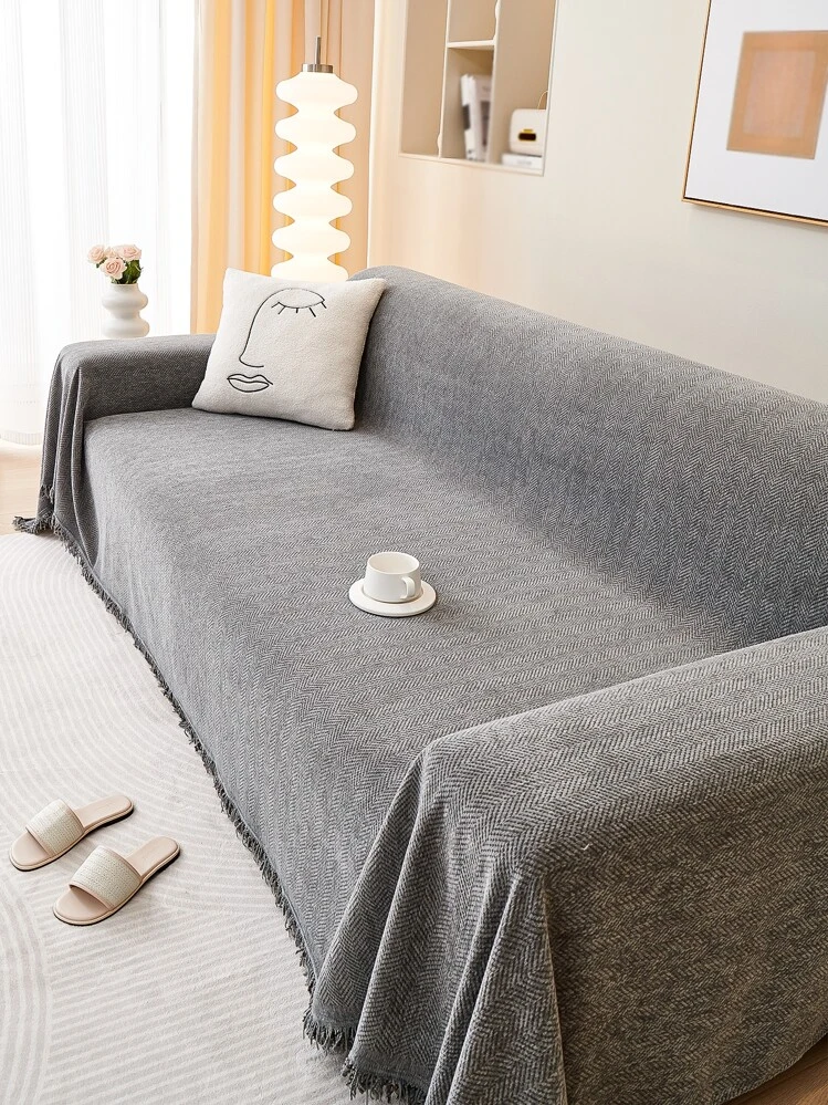 יחידה 1 בד שניל צבע אחיד בד ג'קארד מְלָאכָה ארבע אוניברסלי כיסוי ספה , מודרני פשוט סִגְנוֹן נגד החלקה חסין לאבק כיסוי ספה , מַתְאִים ל צורת L עור מעורב ספה ו 1/2/3/4 מושב ספה ( לְחוּד ) - אפור כהה - ראה 5