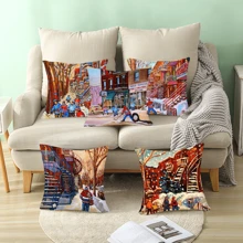 1入組聖誕多雪的街場景圖案枕套不附帶枕頭芯 - 彩色 - 查看 1