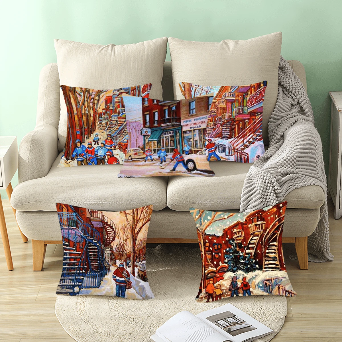 1入組聖誕多雪的街場景圖案枕套不附帶枕頭芯 - 彩色 - 查看 1