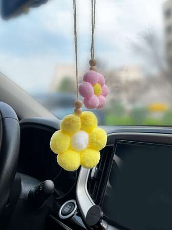 1入組長毛絨花朵裝飾汽車掛飾