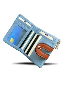 Miyin 女款小號雙折皮革皮夾女士迷你拉鍊零皮夾身分證口袋,纖薄緊湊薄 - 藍色 - 查看 3