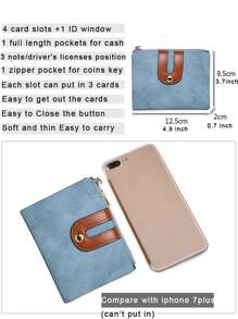 Miyin 女款小號雙折皮革皮夾女士迷你拉鍊零皮夾身分證口袋,纖薄緊湊薄 - 藍色 - 查看 8