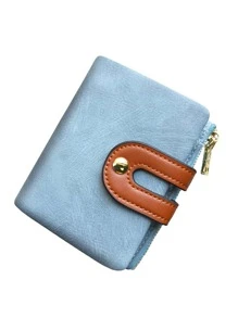 Miyin 女款小號雙折皮革皮夾女士迷你拉鍊零皮夾身分證口袋,纖薄緊湊薄 - 藍色 - 查看 1