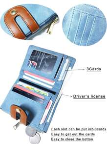 Miyin 女款小號雙折皮革皮夾女士迷你拉鍊零皮夾身分證口袋,纖薄緊湊薄 - 藍色 - 查看 6
