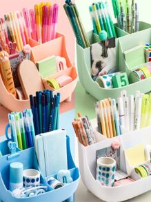 1入組粉色/白色 6 格桌面收納盒，多功能塑料收納盒，適用於文具、學生和辦公用品 - 白色 - 查看 1