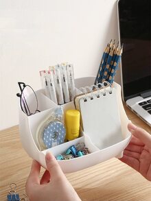 1入組粉色/白色 6 格桌面收納盒，多功能塑料收納盒，適用於文具、學生和辦公用品 - 白色 - 查看 5