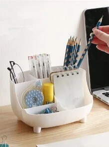 1入組粉色/白色 6 格桌面收納盒，多功能塑料收納盒，適用於文具、學生和辦公用品 - 白色 - 查看 4