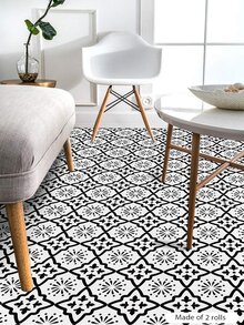 件黑白花卉圖案樓梯磁磚貼紙防潮加厚即剝即貼壁紙聖誕家居裝飾防水自黏牆貼，1 卷 7 件 x 42 x 7 英寸 - 黑與白 - 查看 4