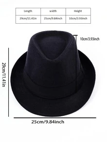 Men Solid Fedora Hat - Black - View 6