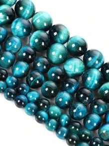 4/6/8/10/12 毫米浅蓝虎眼天然石珠圆形散珠太空珠适用于制作珠宝 DIY 手链项链 - 非常藍 - 查看 4