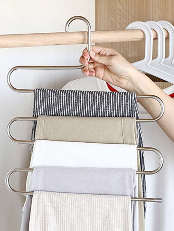 1pc Multifunctional Stainless Steel Magic S Shaped Pants Hanger, Closet Storage Rack For Trousers, Jeans