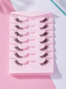 7对猫眼交叉透明短款自然假睫毛，日常妆容必备，0.5-1.3厘米条状假睫毛 - 黑色 - 查看 3
