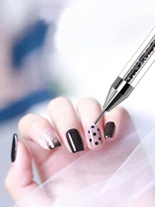 doble faz Manicura con diamante de imitación Utensilio para aplicar algo Pluma - Negro - Ver 4