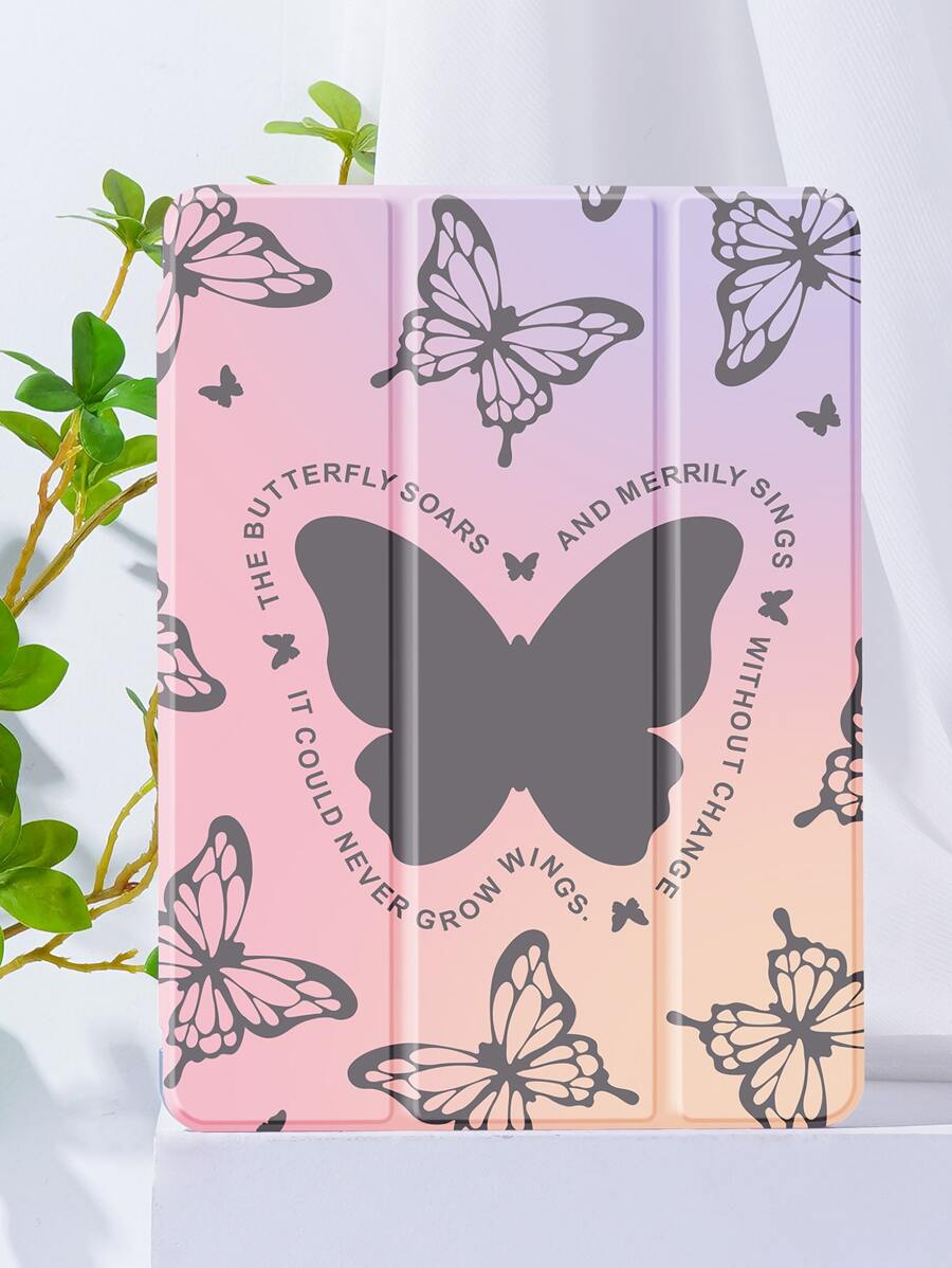 Butterfly Print Silicone Pad Case Compatible With iPad - Multicolor - View 1