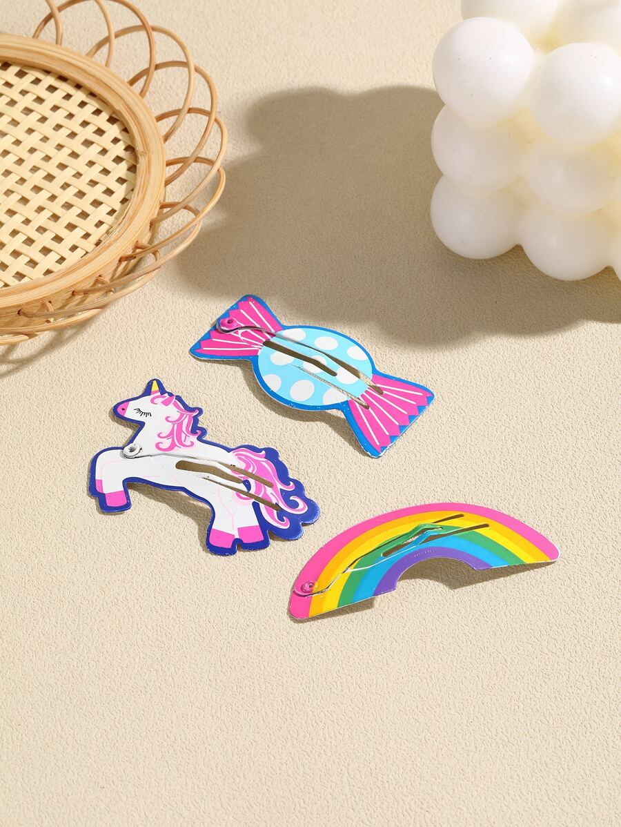 3pcs Candy-colored Rainbow Unicorn Hair Clips For Children - Multicolor - View 1